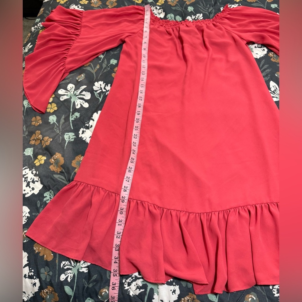 White House Black Market Red Off-The-Shoulder Ruffle Sleeve Dress Size M - Picture 7 of 11